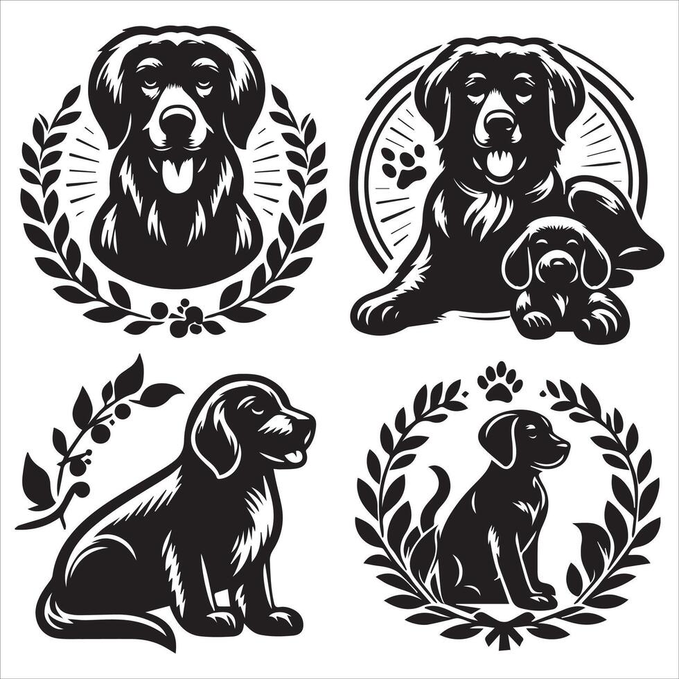 A collage of dog a plant in an illustrated frame risograph silhouette white background vector