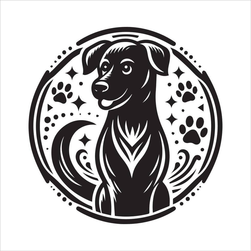 A collage of dog a plant in an illustrated frame risograph silhouette white background vector
