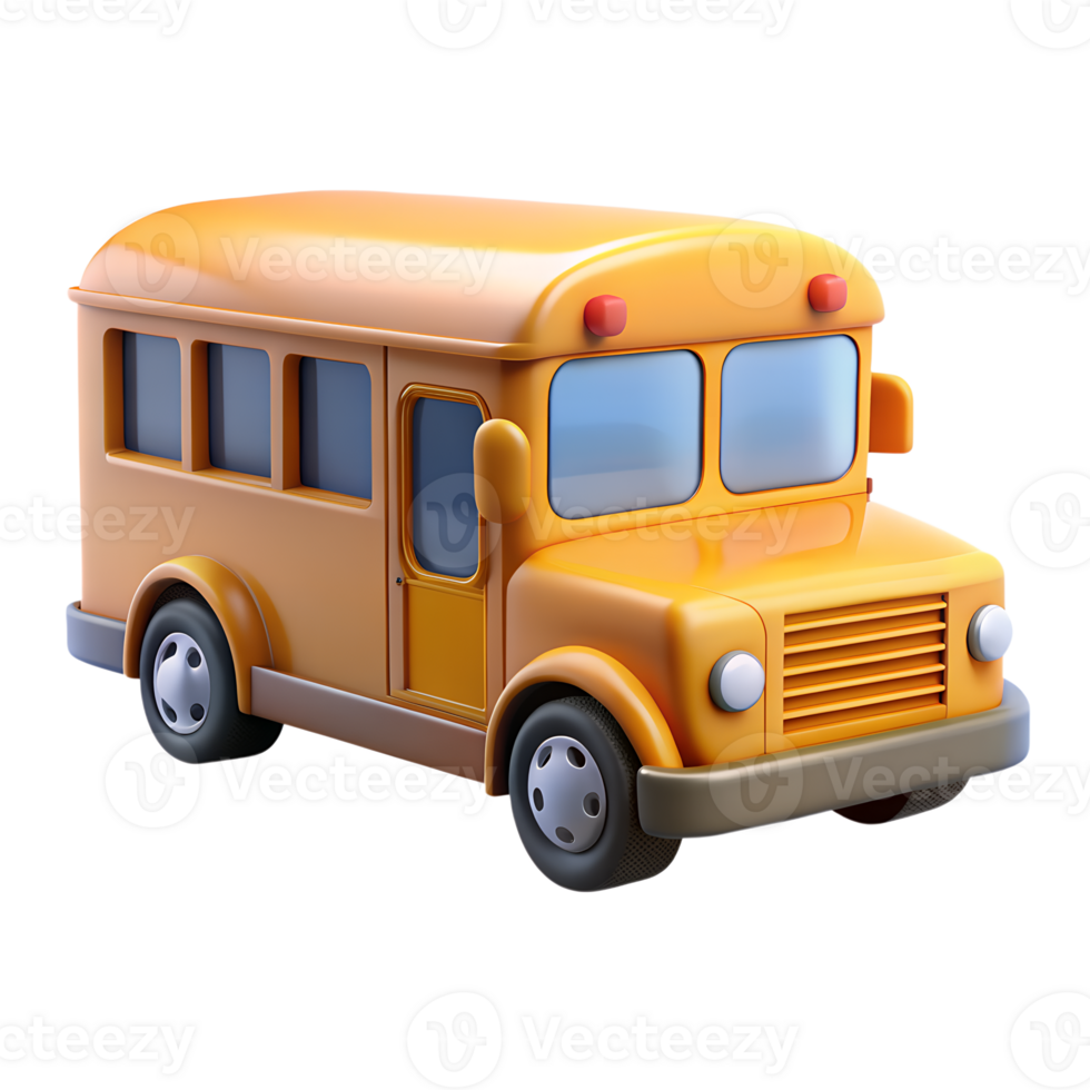 Cartoon school bus 3d icon isolated on the transparent background png