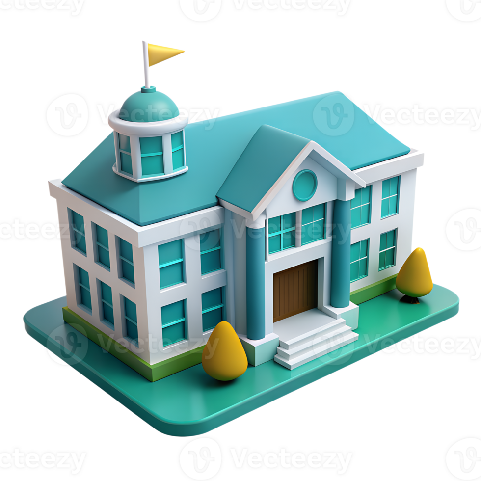 Isometric school building 3d icon isolated on the transparent background png