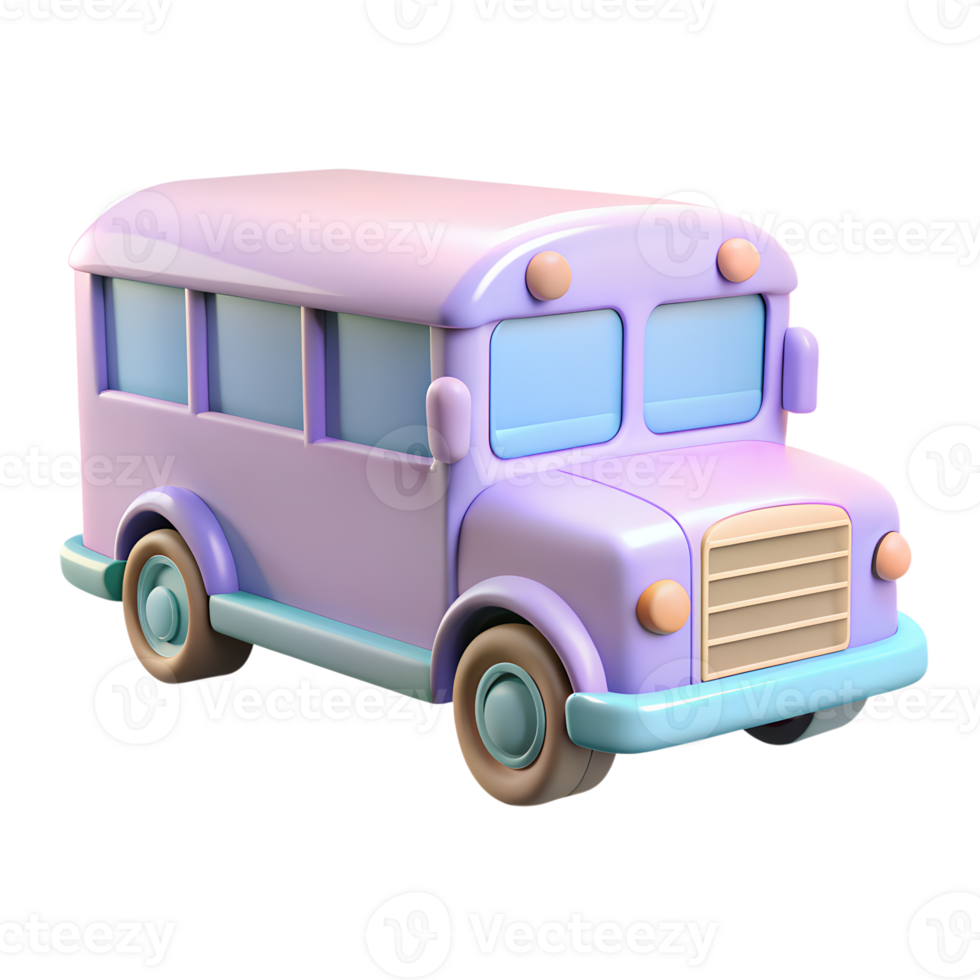 Cartoon school bus 3d icon isolated on the transparent background png