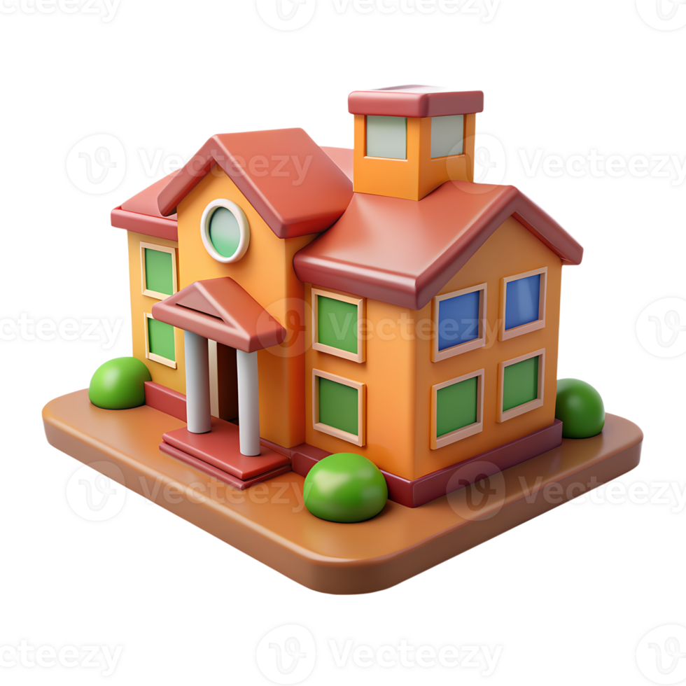 Isometric school building 3d icon isolated on the transparent background png