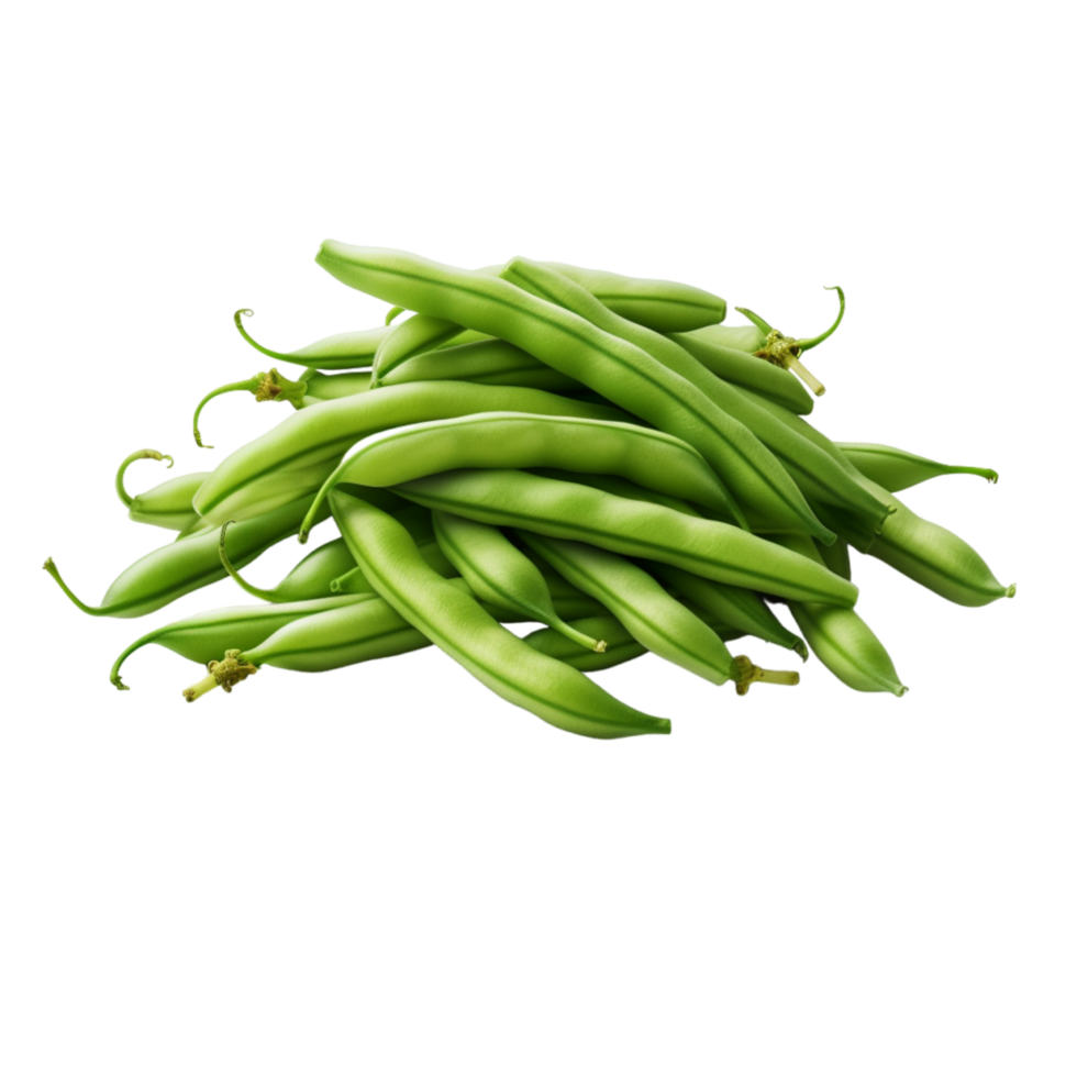 Generated Ai Fresh green beans neatly arranged in a pile png
