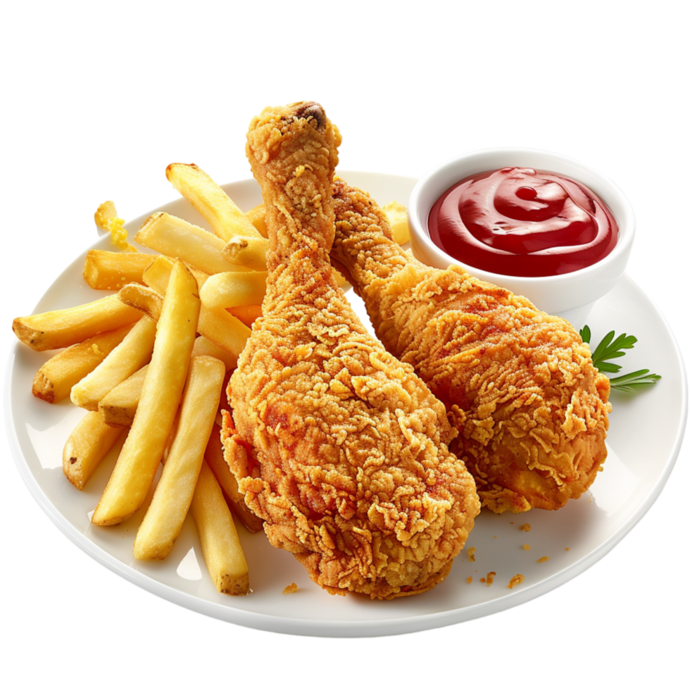 Generated Ai Fried chicken and french fries with ketchup on plate png