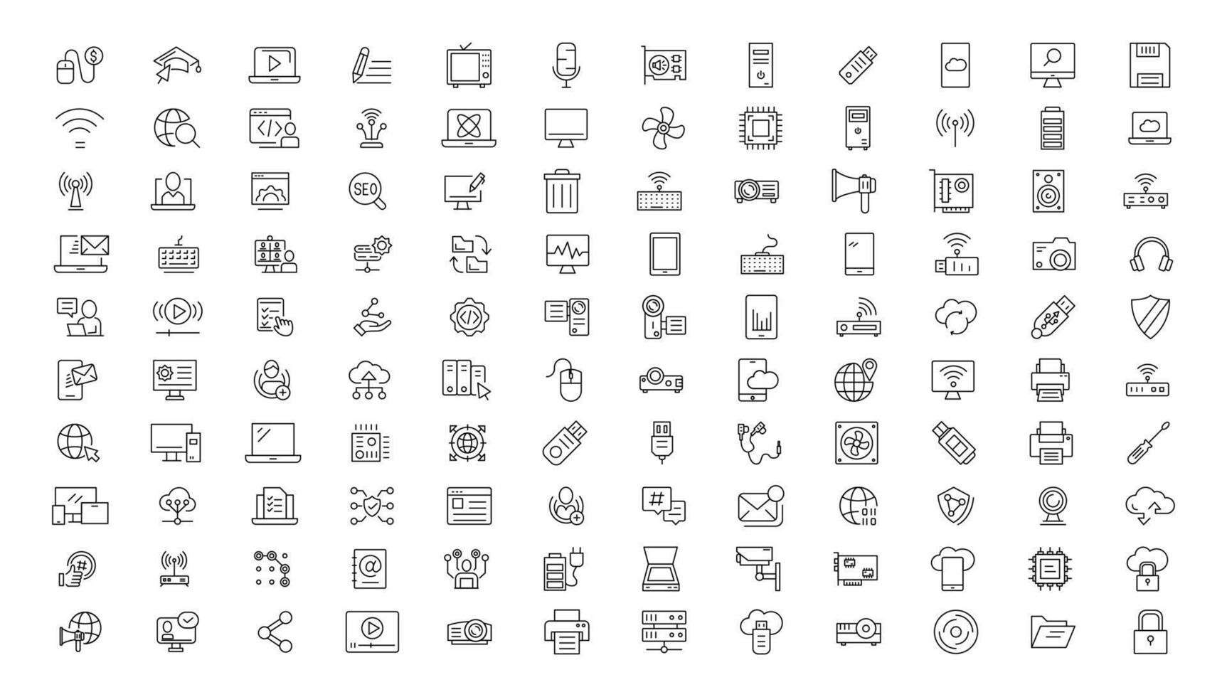 Internet computer line icon set. Website icon for contact icons. Computer, network, website, server, web design, hardware, software and more. Website set icon vector
