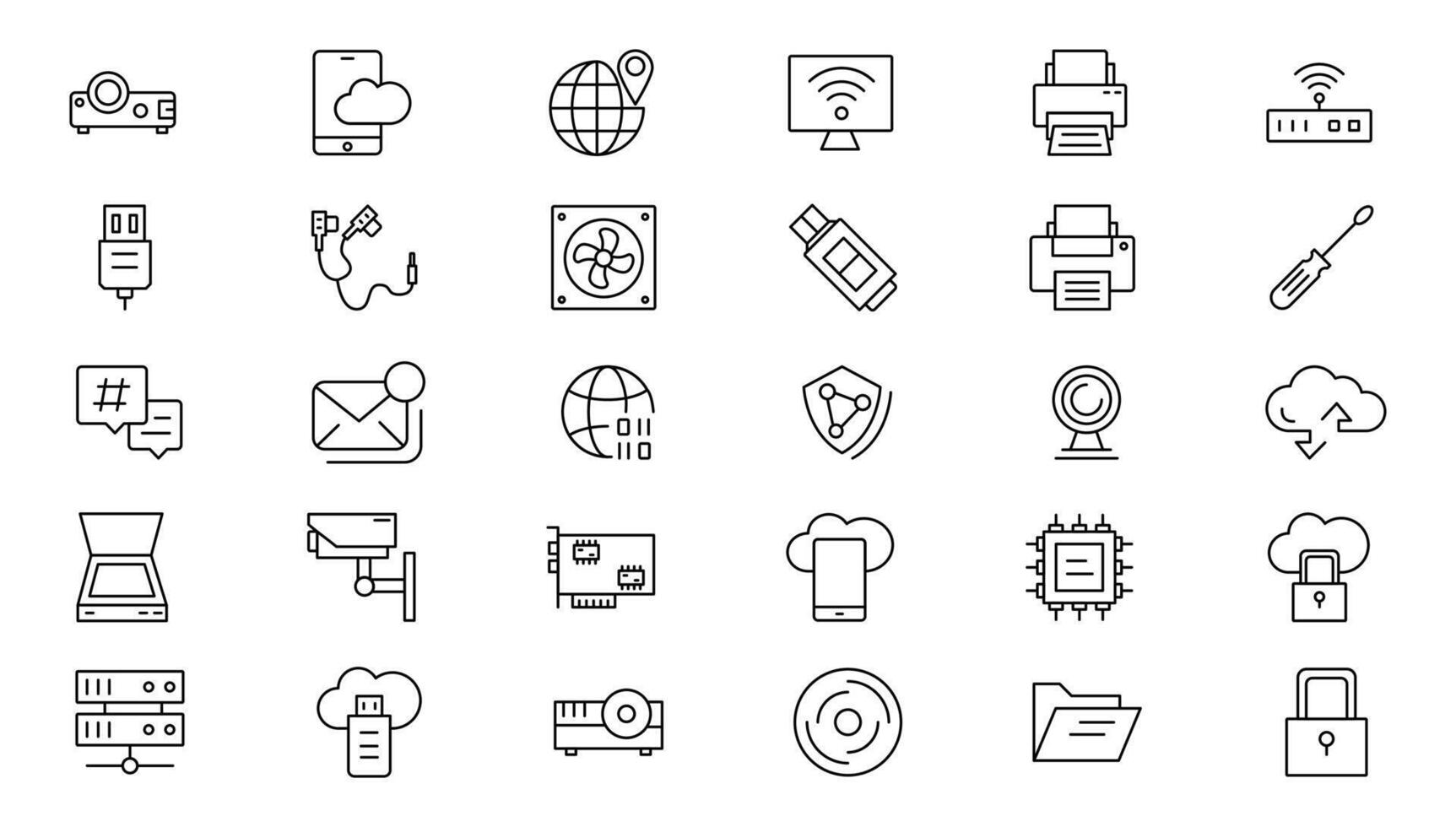 Internet computer line icon set. Website icon for contact icons. Computer, network, website, server, web design, hardware, software and more. Website set icon vector