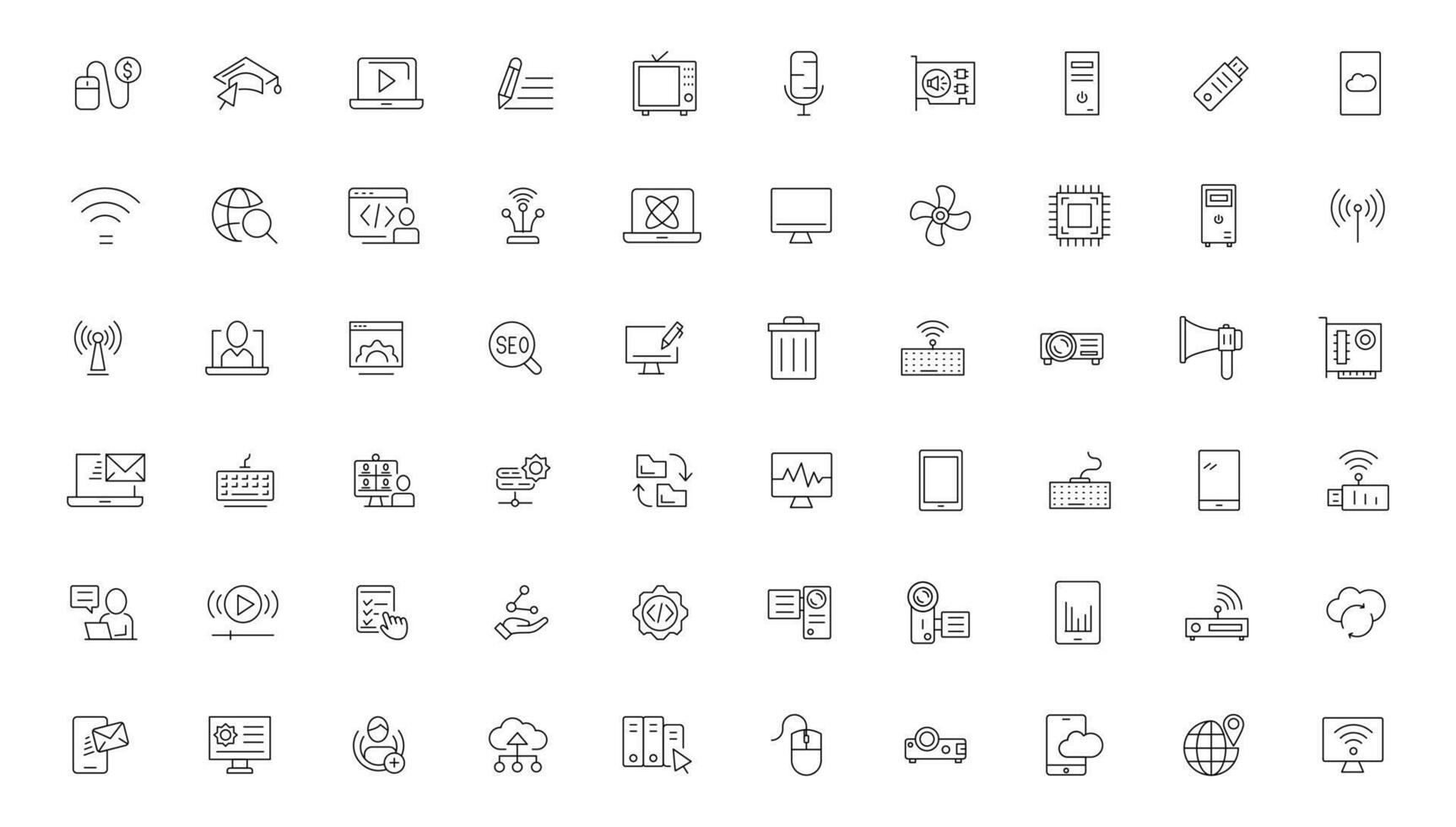 Internet computer line icon set. Website icon for contact icons. Computer, network, website, server, web design, hardware, software and more. Website set icon vector