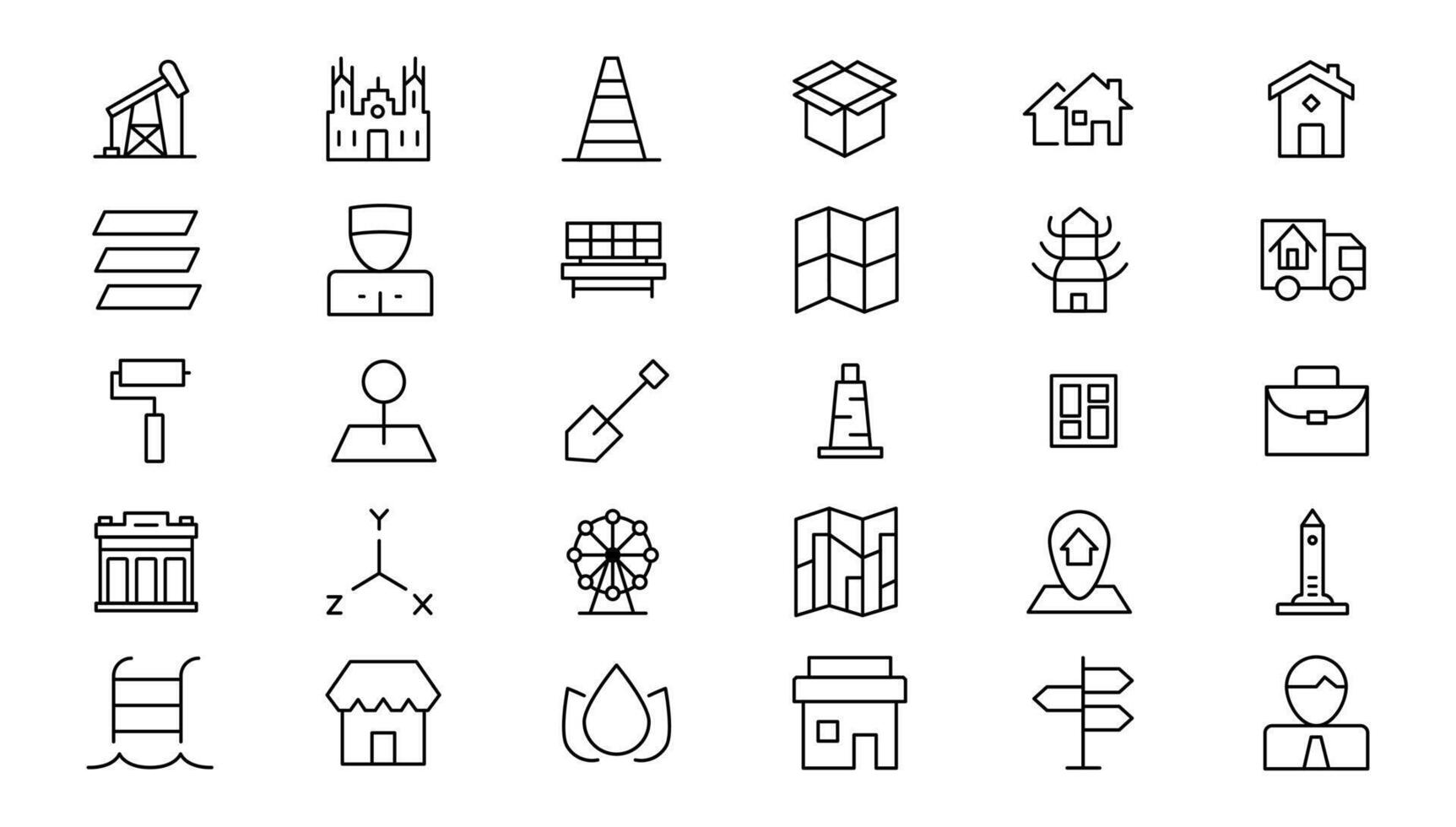 Real Estate minimal thin line web icon set. Included the icons as realty, property, mortgage, home loan and more. Outline icons collection vector