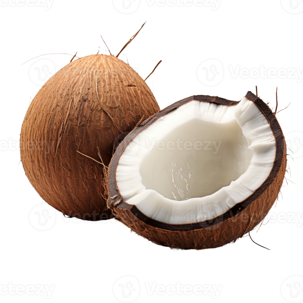 Close-up of Whole and Half Coconut png