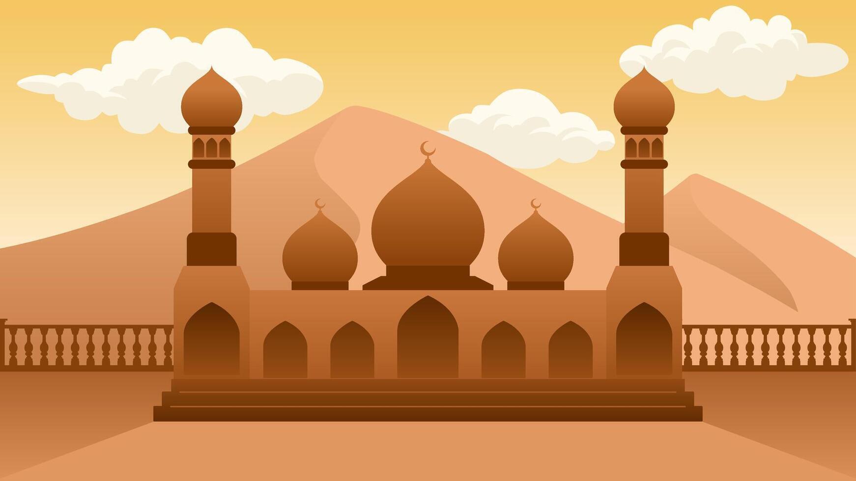 Landscape illustration of mosque in the sand desert vector