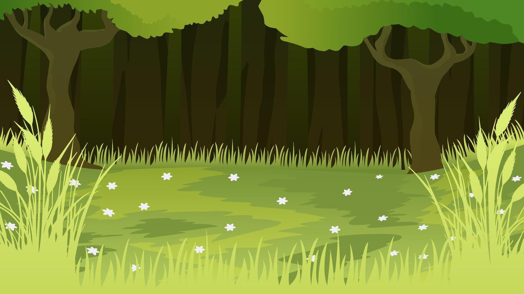 Landscape illustration of forest with wild grass in spring season vector