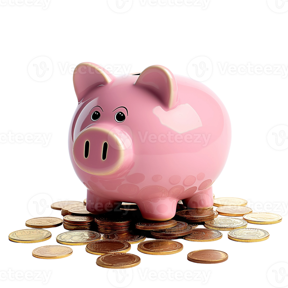 Pink Piggy Bank on Coins png