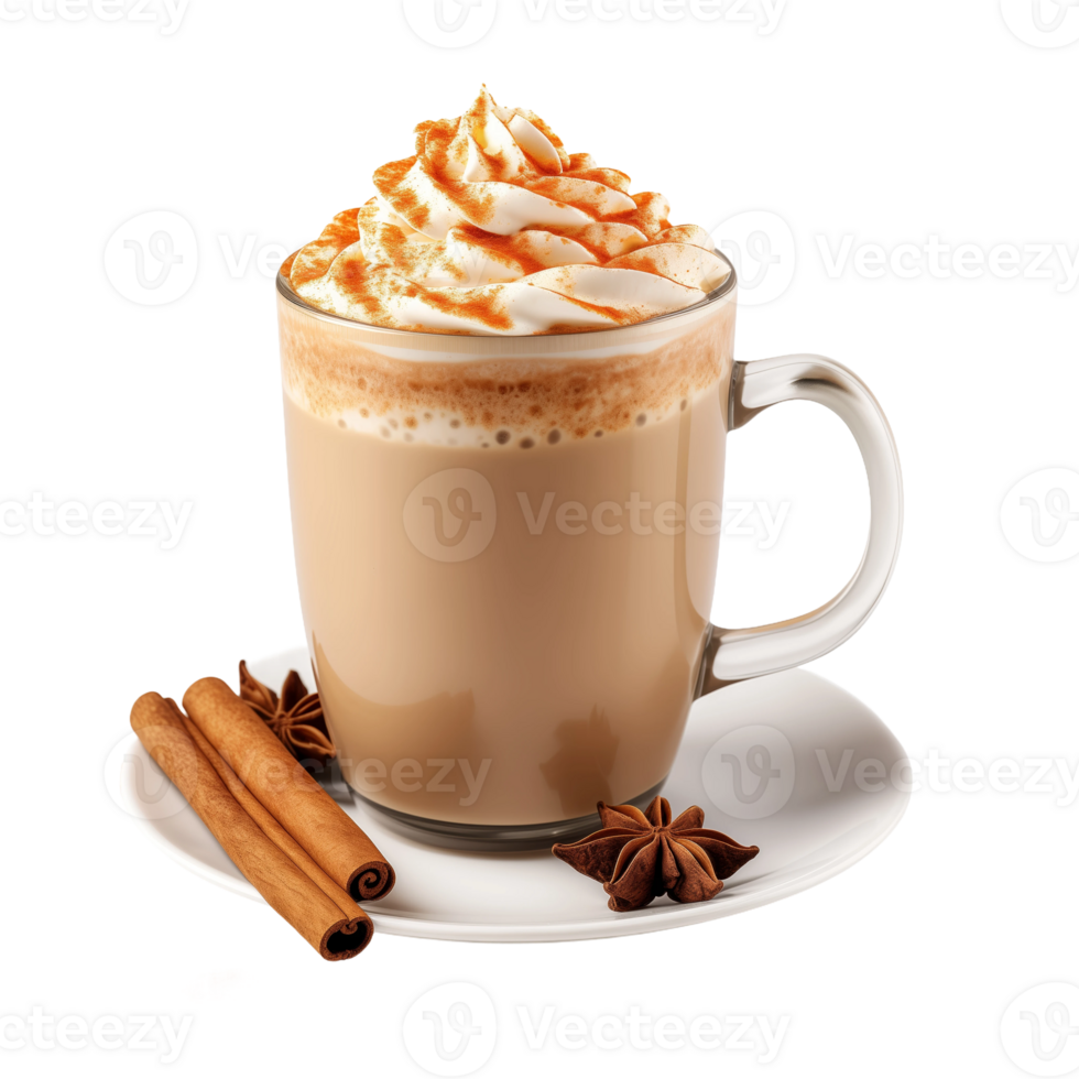 Warm Latte with Whipped Cream and Spices png