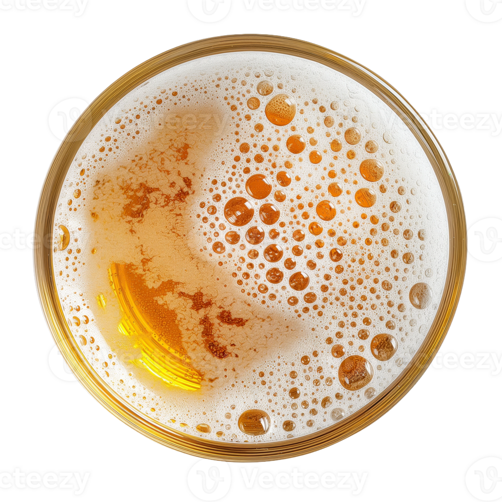Top View of a Beer Glass Filled with Frothy Amber Beer png