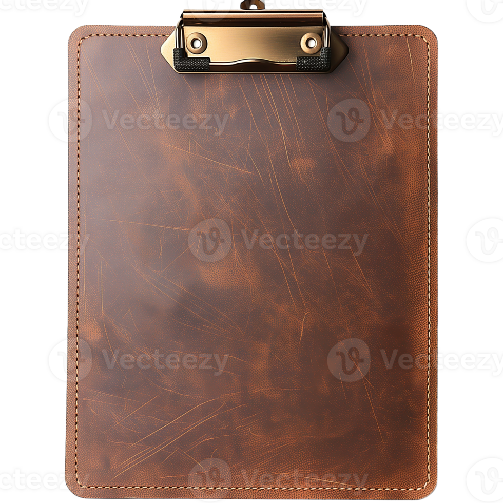 Elegant Leather Clipboard with Brass Clip Up Close png