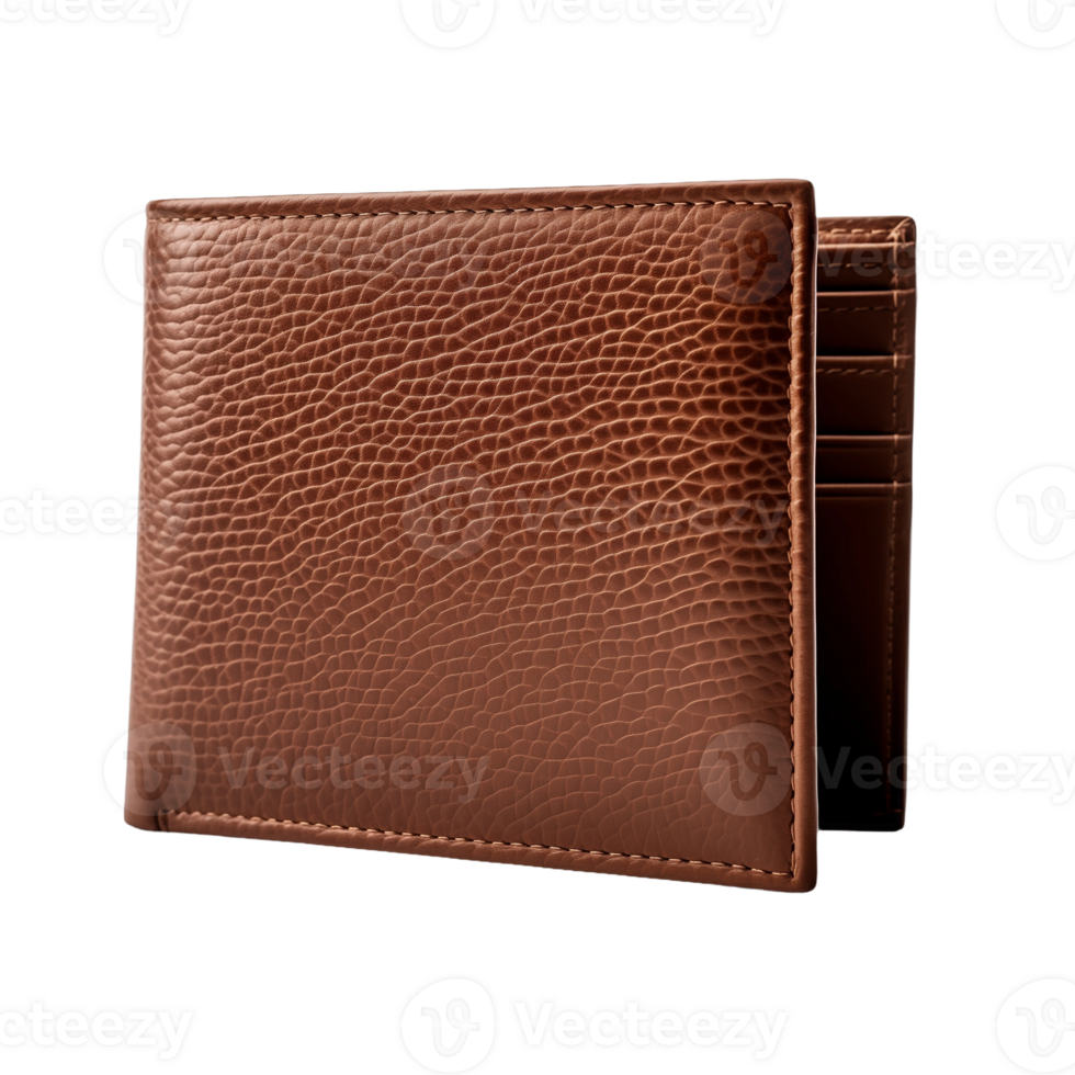 Brown leather wallet with textured design png