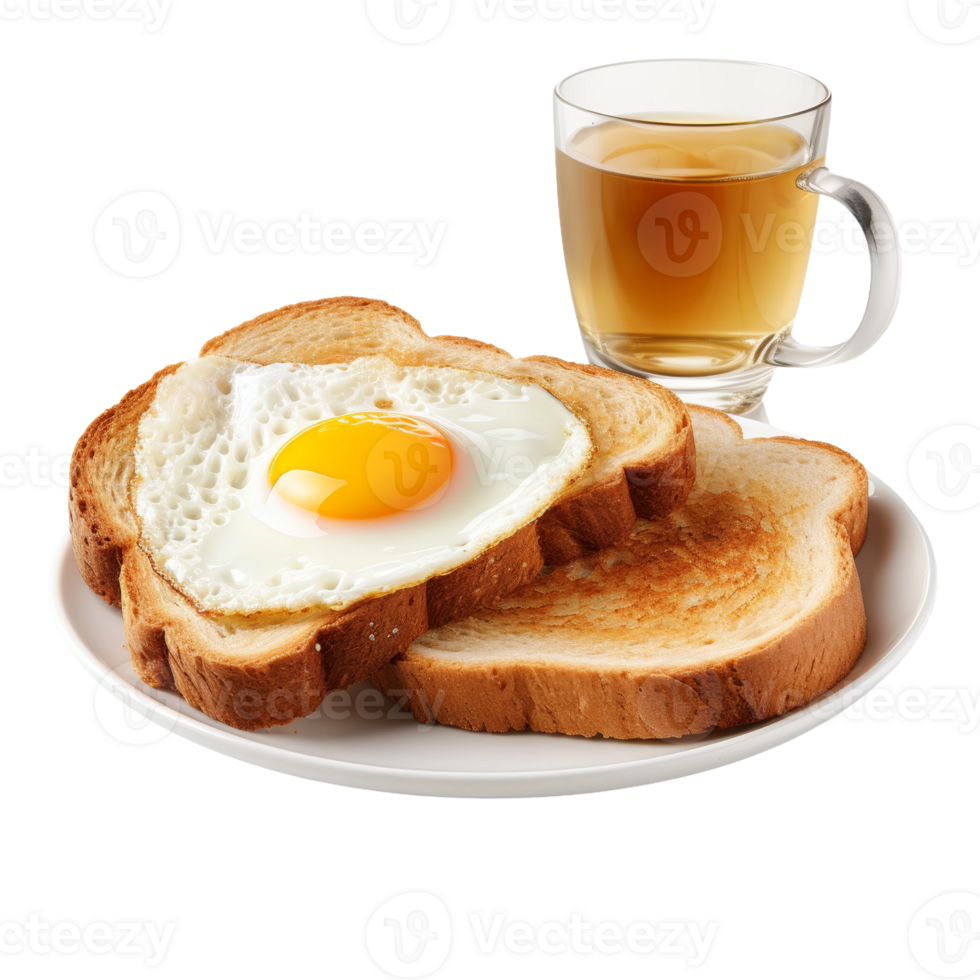 Fried Egg on Toast with Tea png