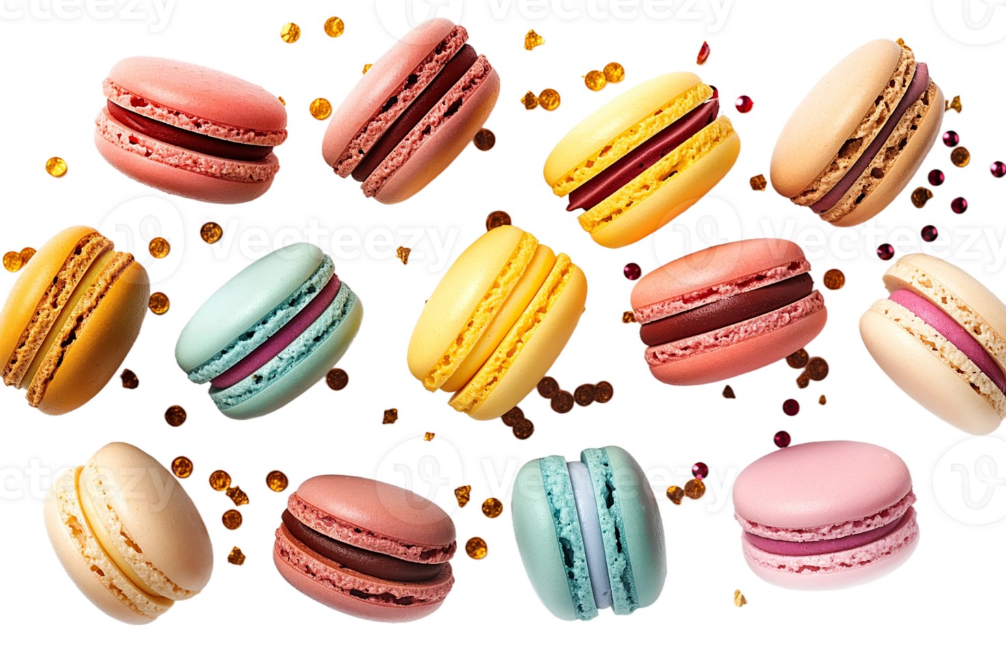 Colorful Macarons with a sprinkle of golden glitter png