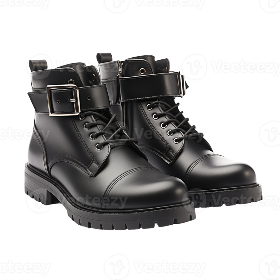 Pair of Black Leather Boots with Buckles png
