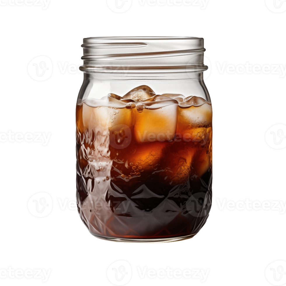 Closeup of Iced Coffee in a Glass Jar png