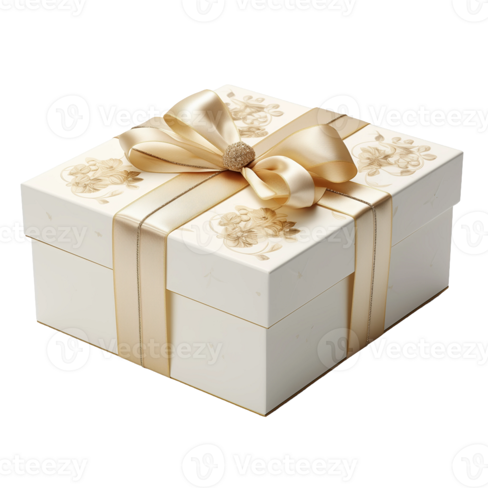 Elegant Gift Box with Gold Ribbon and Floral Design png