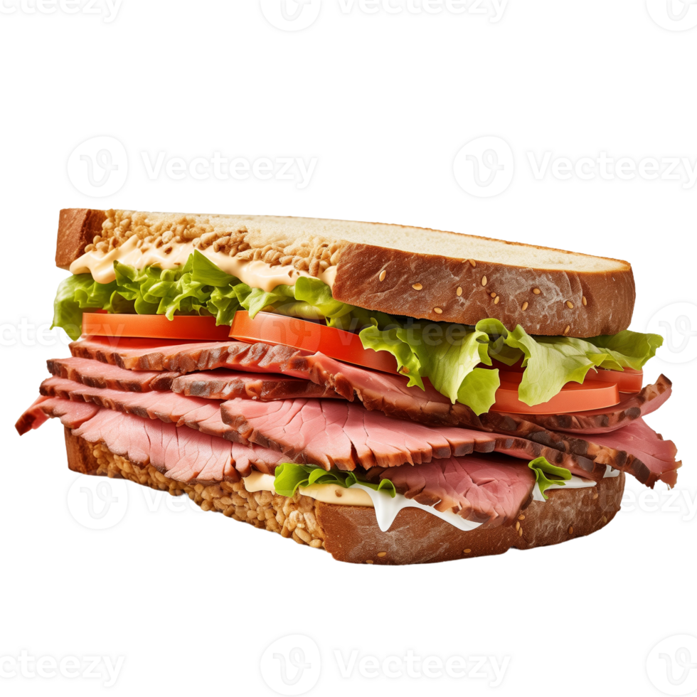 Delicious Sandwich with Roast Beef, Lettuce, and Tomato png