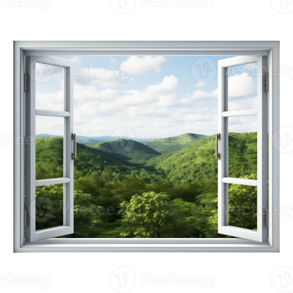 Window View of Green Hills and Sky png