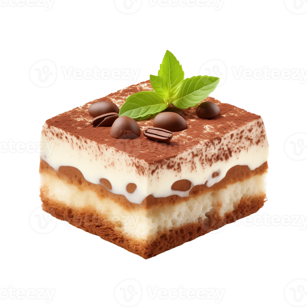 Delicious Tiramisu Dessert with Coffee Beans and Mint png