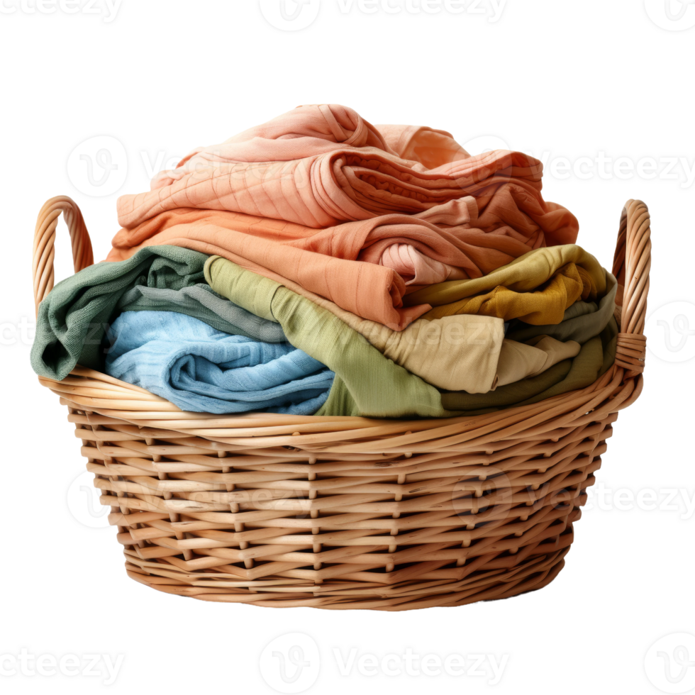 Wicker Laundry Basket with Folded Clothes png