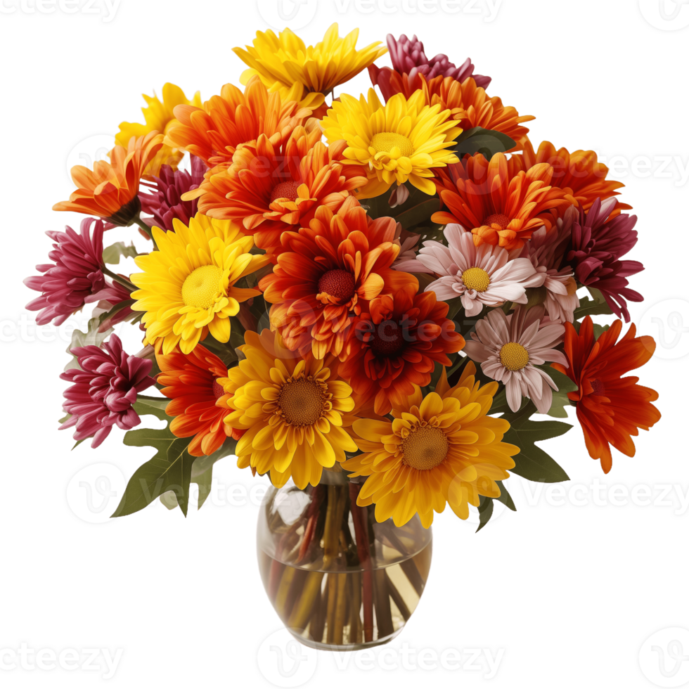 Vibrant Bouquet of Multicolored Gerbera Daisies in Glass Vase png