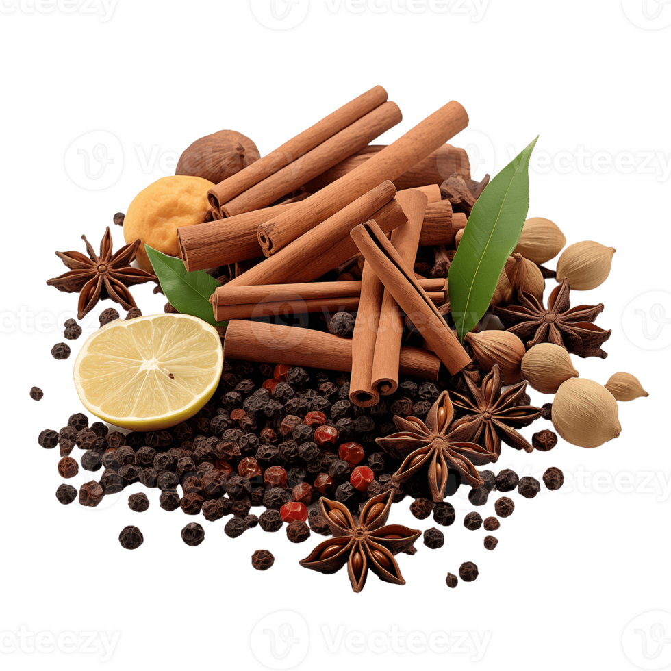 Aromatic Spices and Citrus Slices on Transparent Background png