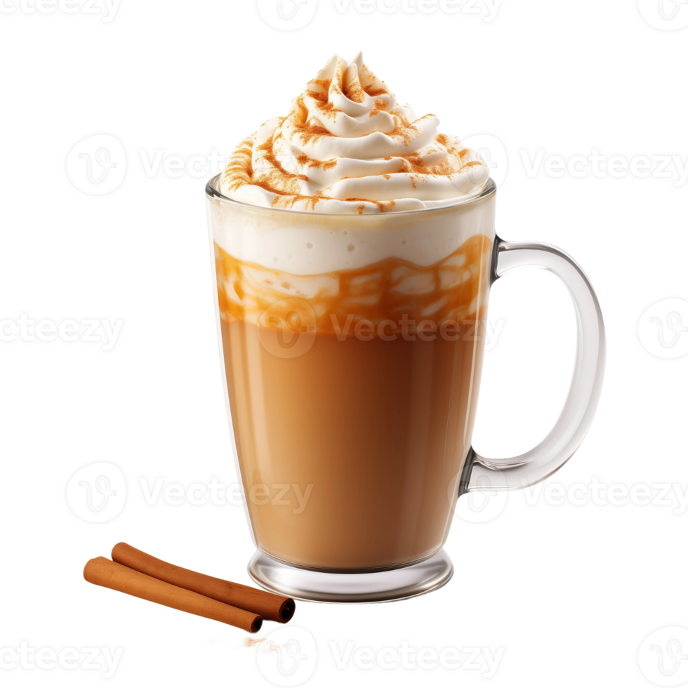 Cinnamon Coffee Latte in Glass Mug png