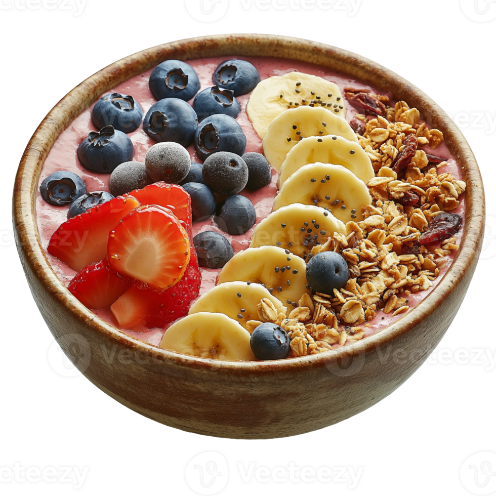 Fruit smoothie bowl with berries, banana, and granola png