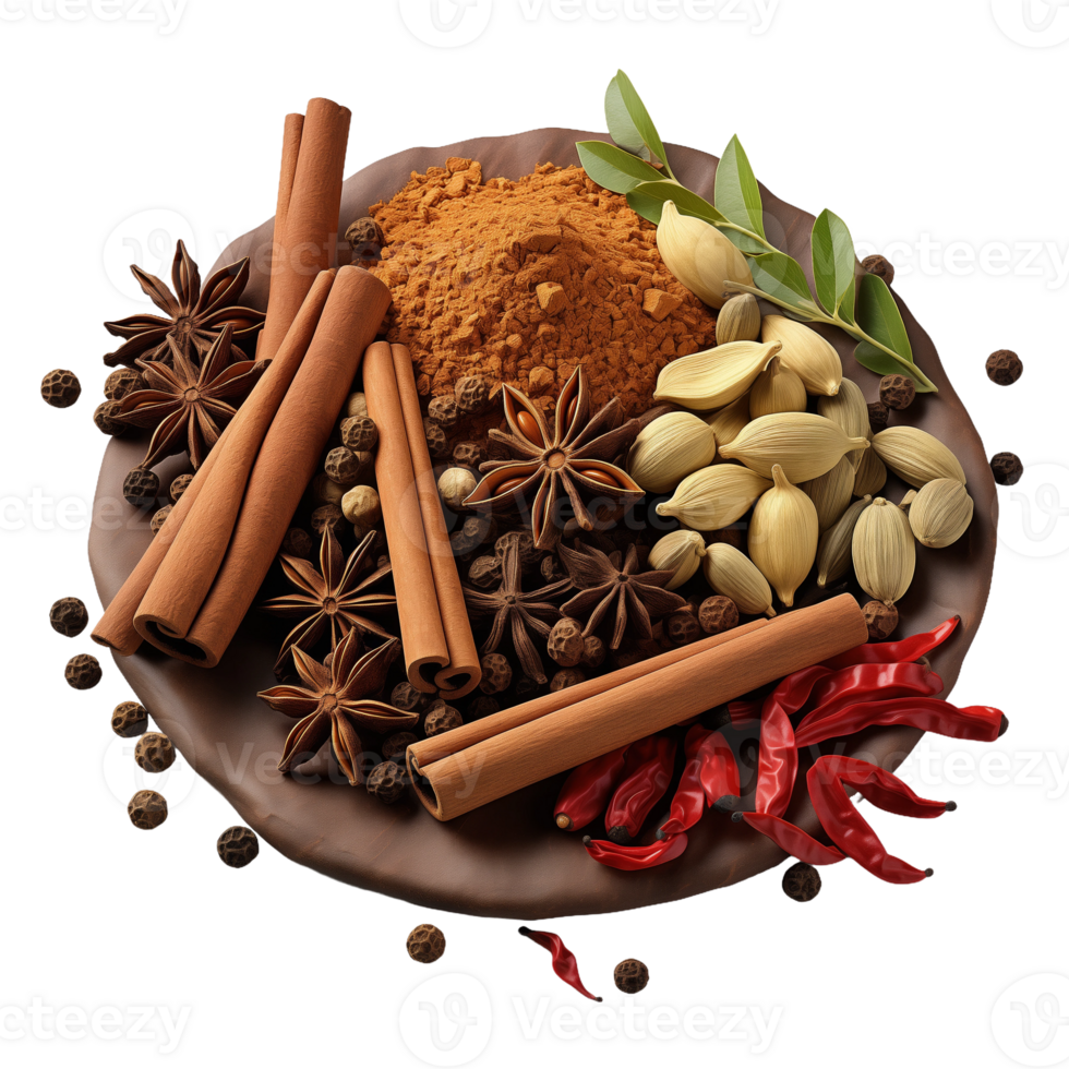 Traditional Assortment of Fragrant Spices on a Rustic Plate png