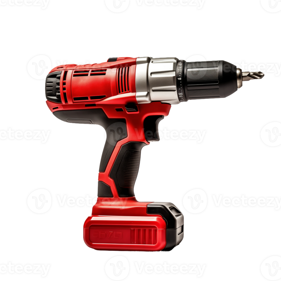 Red cordless drill isolated on transparent background png