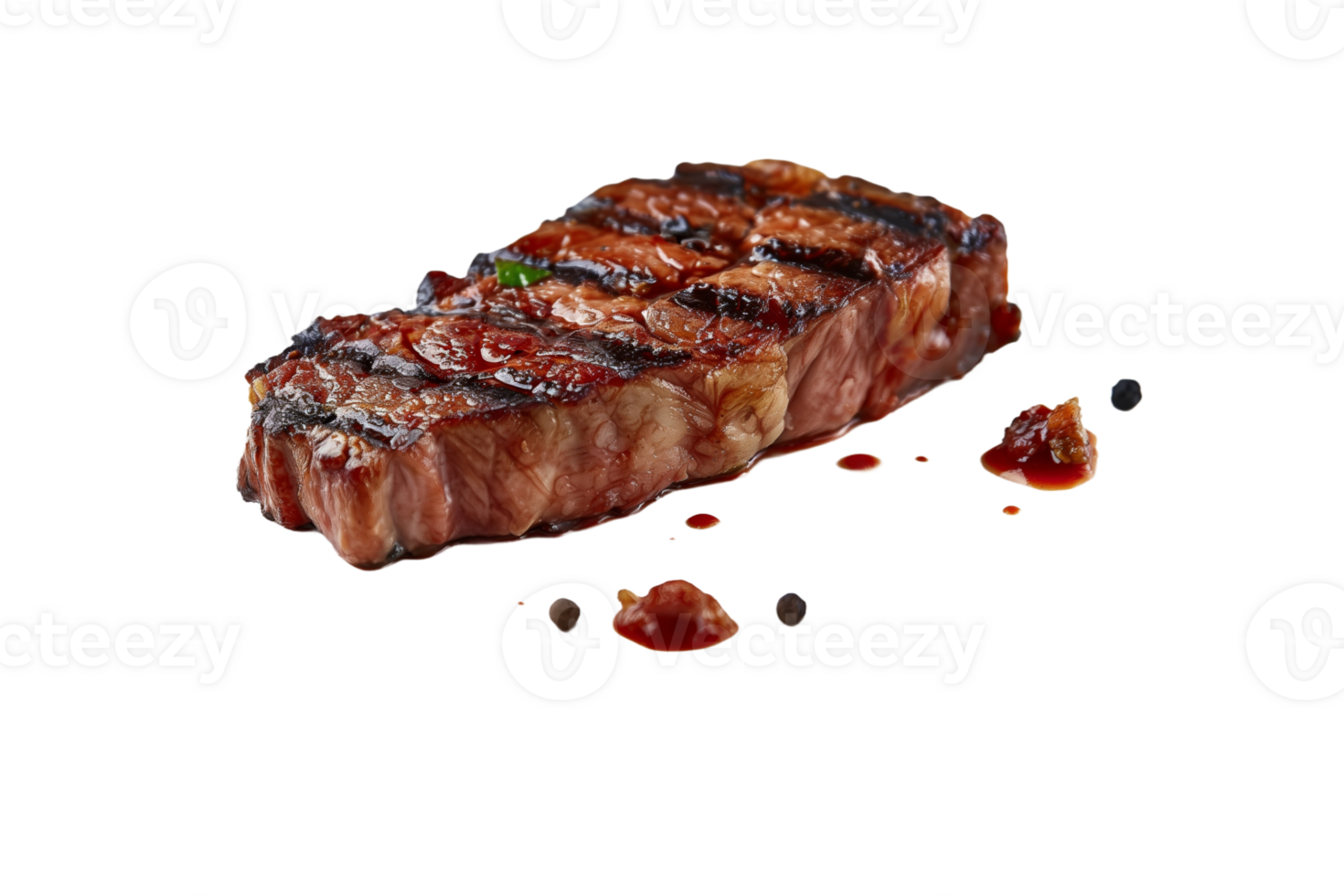 Close-up of a Juicy Grilled Steak with Sauce and Peppercorns png