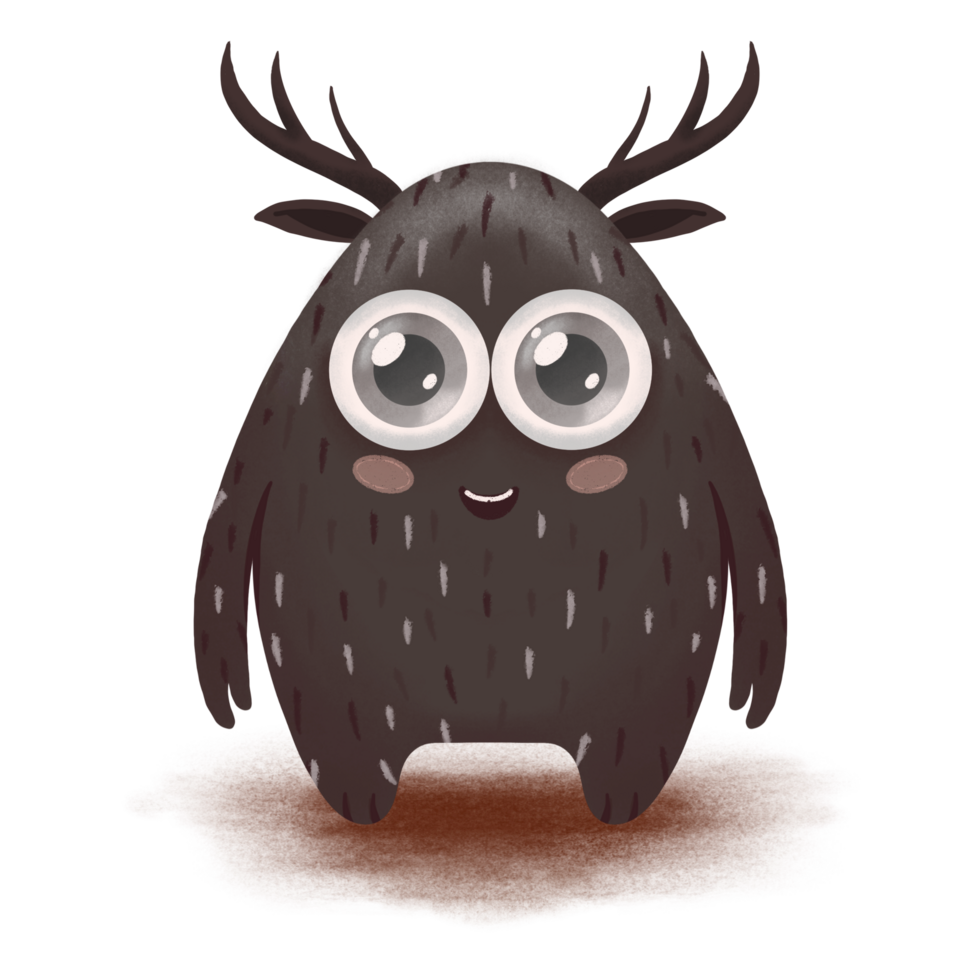 Dark Grey Tiny Alien Monster With Simple Deer Horns and Orange Eye png