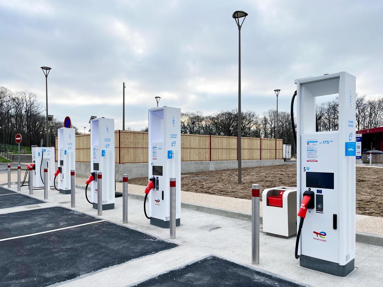 France - 01.29.2023 Charging station for charging the battery of modern electric vehicles at the Total Energies gas station photo