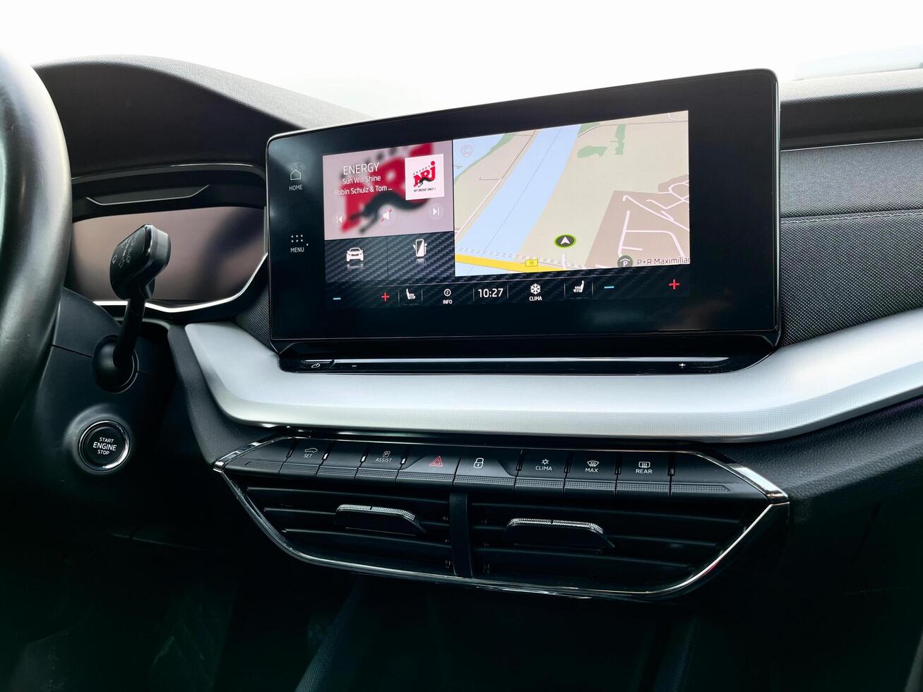 Poznan, Poland - 01.03.2023 Navigation on a modern monitor of a skoda octavia passenger car. Car monitor close-up photo
