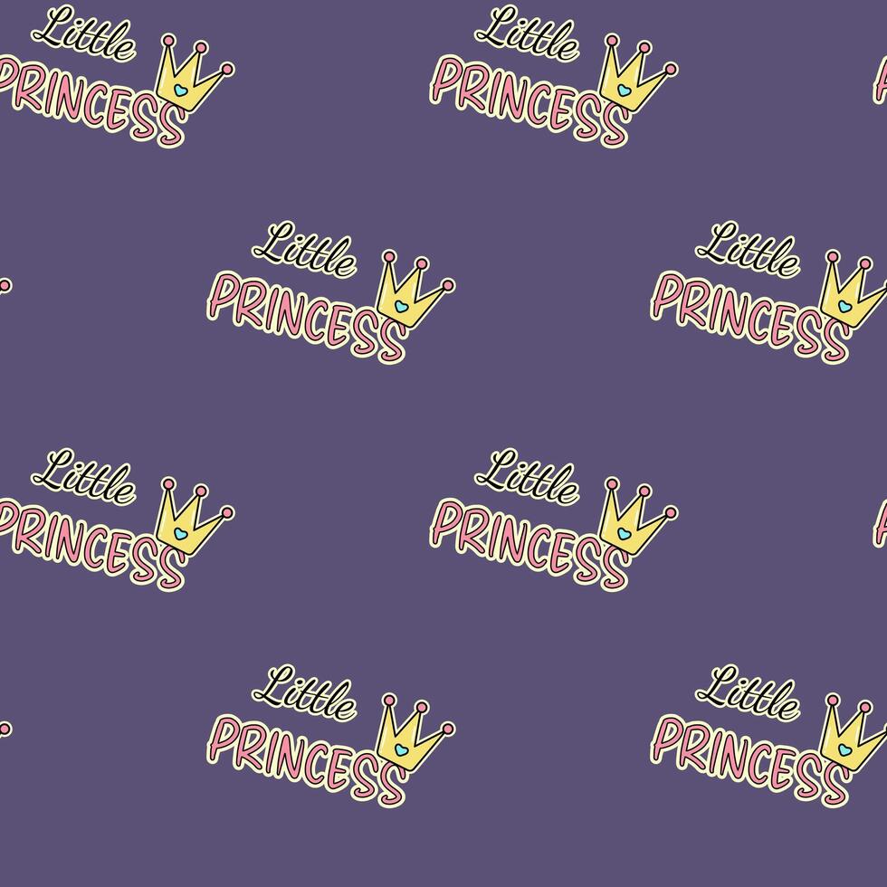 Cute baby and little princess design. Cartoon background with text little princess. Seamless pattern with lettering. vector