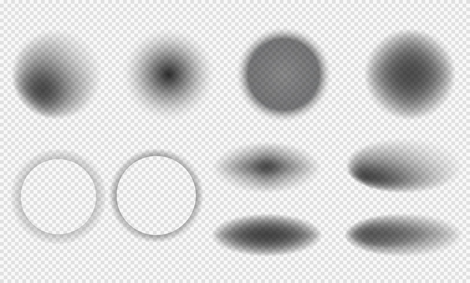 Set of realistic shadows with soft edges. Round shadow effects. vector