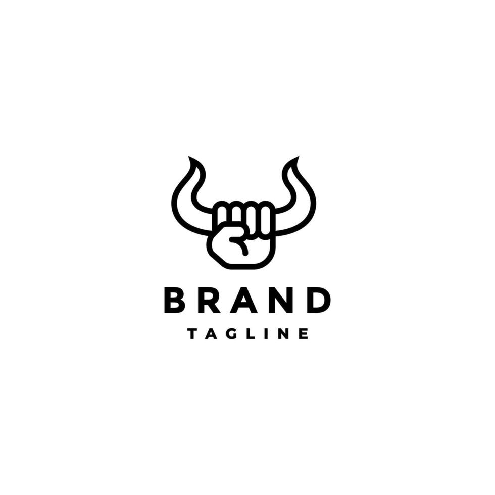 Hands Holding Horns Up Logo Design. Hands And Horns Form A Bulls Head Logo Design. vector