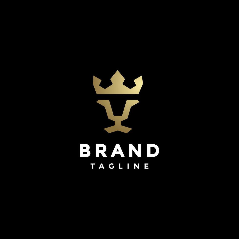 Simple Lion King Face Logo Design. Simple Lion Face With Crown Logo Design. vector