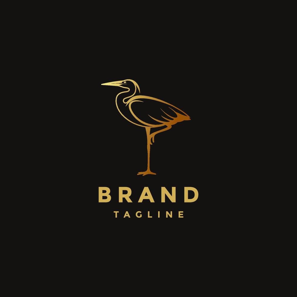 Elegant Golden Heron Bird Logo Design. Golden Stork Bird Silhouette Lines Logo Design. vector