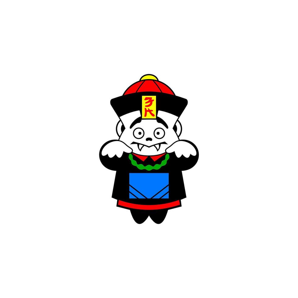 Cute Little Chinese Vampire With a Spell on His Forehead Mascot Design. Translation Stiff. vector