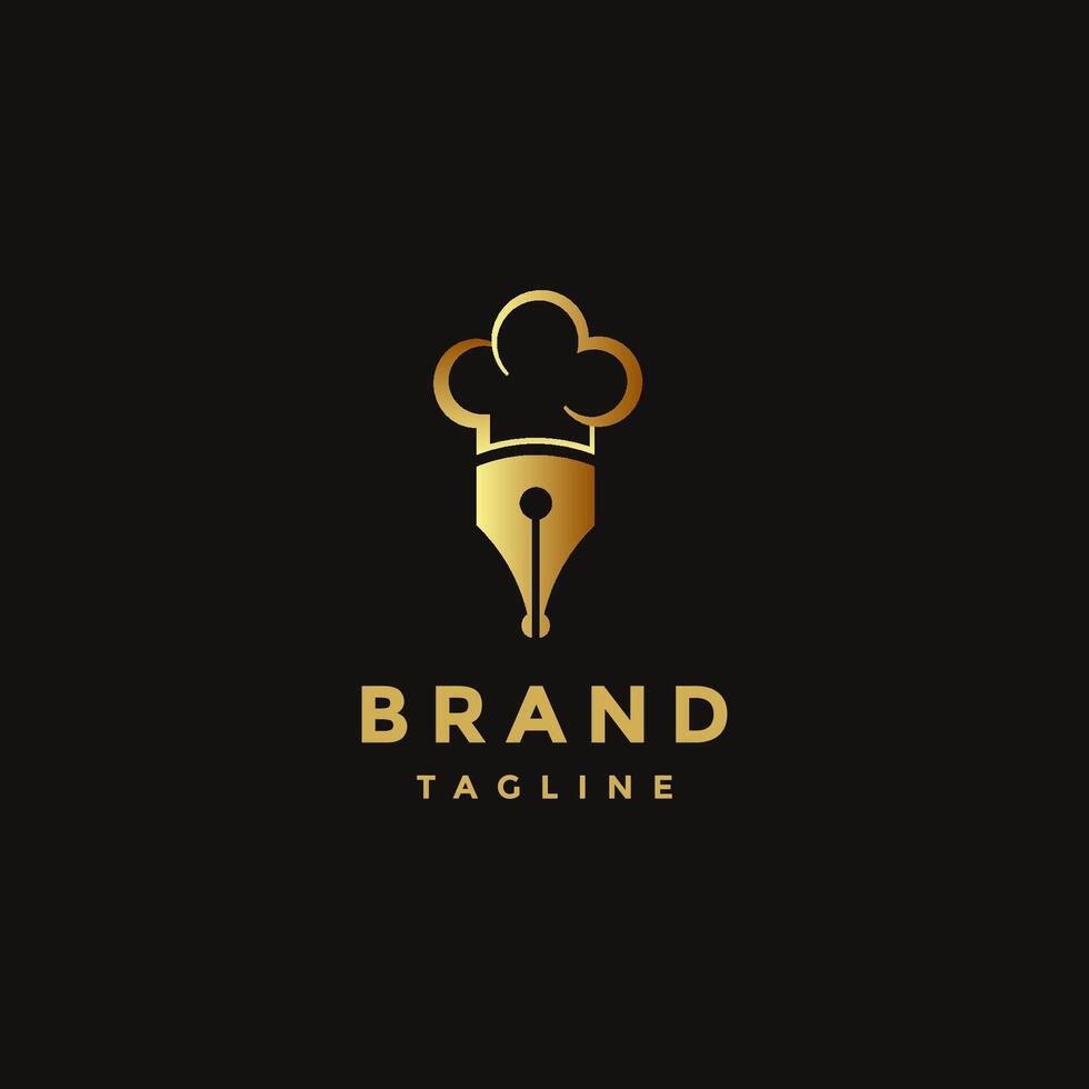 Simple Chef Pen Review Logo Design. Simple Cooks Cap Nib Logo Design. vector