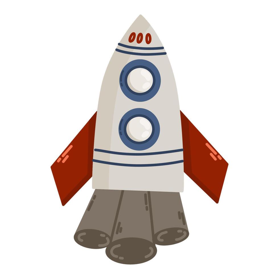 Rocket single element on white background. Space satelite retro shuttle. vector