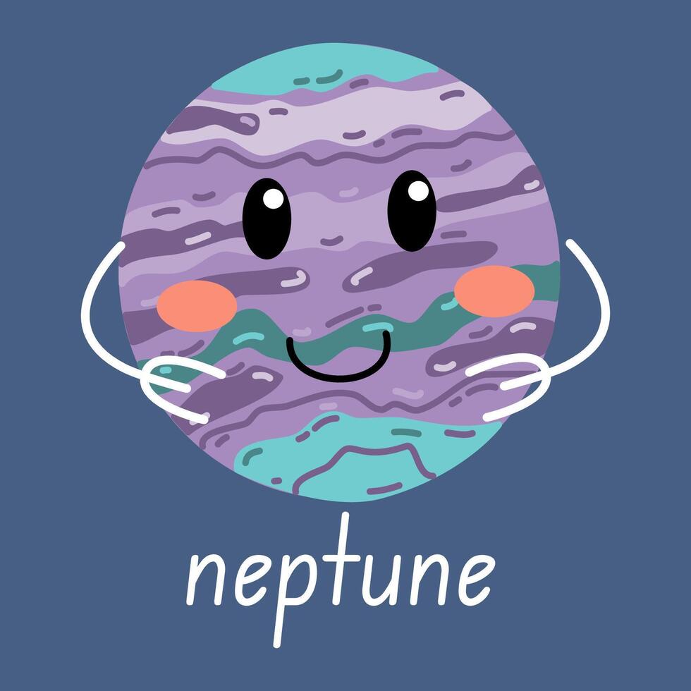 Decorative space print with cute planet Neptune.Illustration for children's room in Scandinavian style with space theme. vector