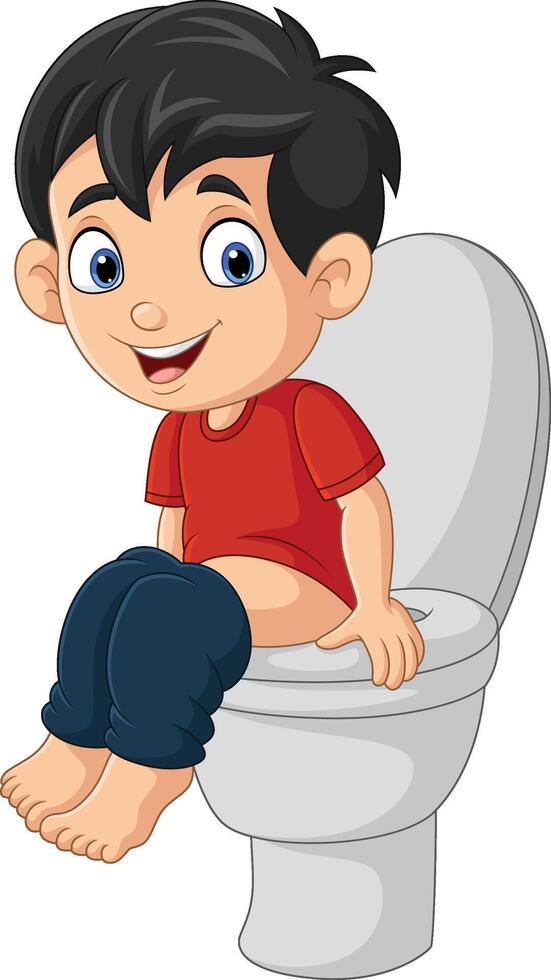 Cartoon little boy sitting on a toilet bowl vector