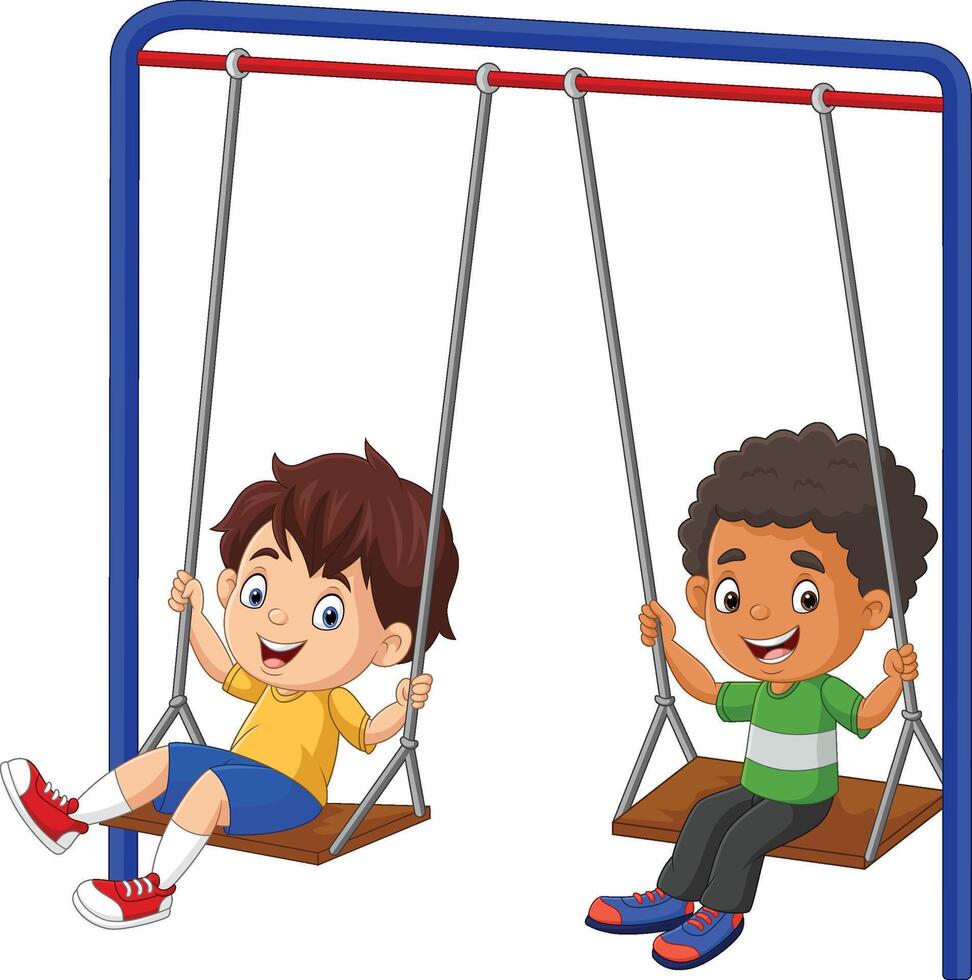 Illustration cartoon of two boys swinging vector